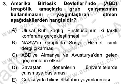 Gruplarla Sosyal Hizmet Dersi 2023 - 2024 Yılı (Vize) Ara Sınav Soruları 3. Soru
