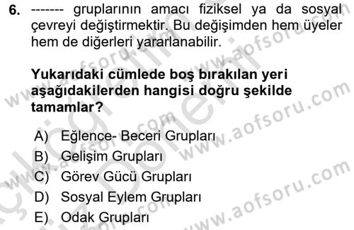 Gruplarla Sosyal Hizmet Dersi 2023 - 2024 Yılı (Vize) Ara Sınav Soruları 6. Soru