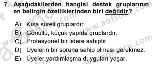 Gruplarla Sosyal Hizmet Dersi 2023 - 2024 Yılı (Vize) Ara Sınav Soruları 7. Soru