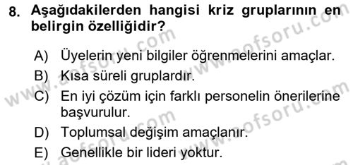 Gruplarla Sosyal Hizmet Dersi Ara Sınavı Deneme Sınav Soruları 8. Soru