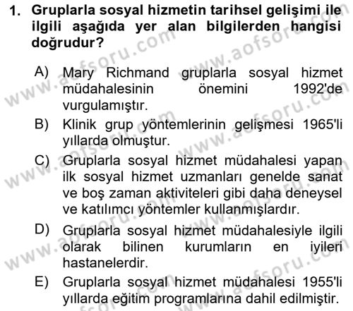 Gruplarla Sosyal Hizmet Dersi 2023 - 2024 Yılı (Final) Dönem Sonu Sınavı 1. Soru