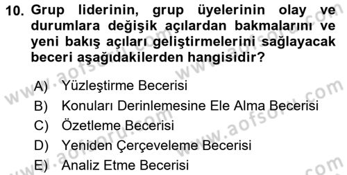 Gruplarla Sosyal Hizmet Dersi 2023 - 2024 Yılı (Final) Dönem Sonu Sınavı 10. Soru