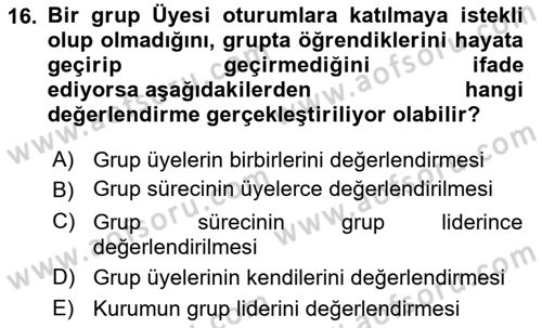 Gruplarla Sosyal Hizmet Dersi 2023 - 2024 Yılı (Final) Dönem Sonu Sınavı 16. Soru