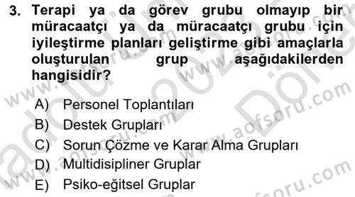 Gruplarla Sosyal Hizmet Dersi 2023 - 2024 Yılı (Final) Dönem Sonu Sınavı 3. Soru