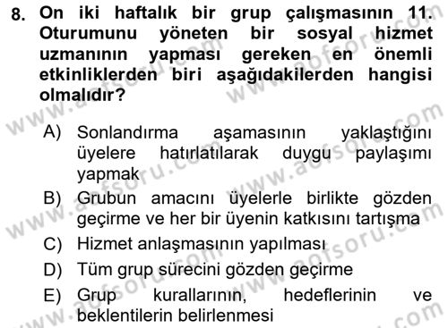 Gruplarla Sosyal Hizmet Dersi 2023 - 2024 Yılı (Final) Dönem Sonu Sınavı 8. Soru