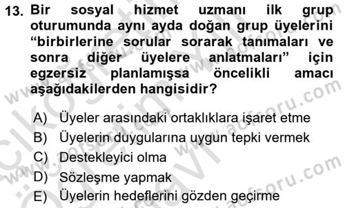 Gruplarla Sosyal Hizmet Dersi 2023 - 2024 Yılı Yaz Okulu Sınav Soruları 13. Soru