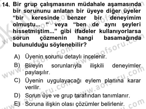 Gruplarla Sosyal Hizmet Dersi 2023 - 2024 Yılı Yaz Okulu Sınav Soruları 14. Soru