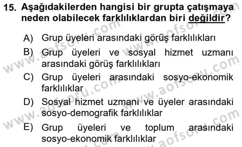 Gruplarla Sosyal Hizmet Dersi 2023 - 2024 Yılı Yaz Okulu Sınav Soruları 15. Soru