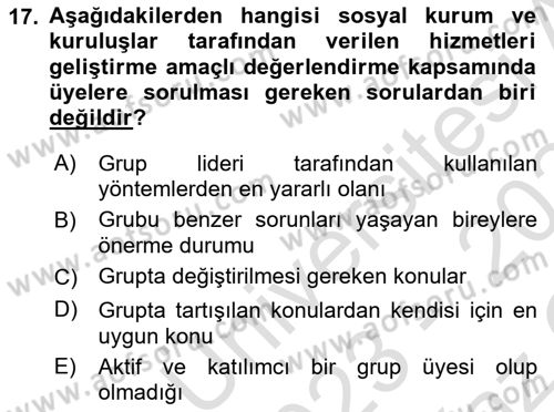 Gruplarla Sosyal Hizmet Dersi 2023 - 2024 Yılı Yaz Okulu Sınav Soruları 17. Soru