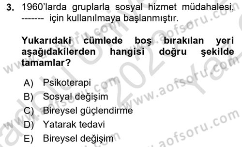 Gruplarla Sosyal Hizmet Dersi 2023 - 2024 Yılı Yaz Okulu Sınavı 3. Soru