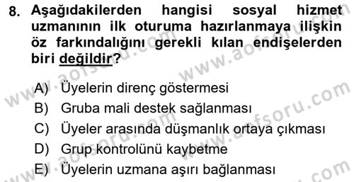 Gruplarla Sosyal Hizmet Dersi 2023 - 2024 Yılı Yaz Okulu Sınavı 8. Soru