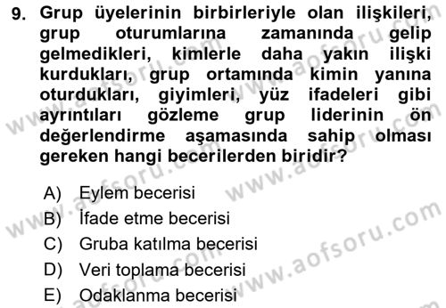 Gruplarla Sosyal Hizmet Dersi 2023 - 2024 Yılı Yaz Okulu Sınav Soruları 9. Soru