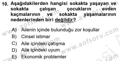 Sokak Sosyal Hizmeti Ve Adli Sosyal Hizmet Dersi 2017 - 2018 Yılı (Vize) Ara Sınav Soruları 10. Soru