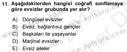 Sokak Sosyal Hizmeti Ve Adli Sosyal Hizmet Dersi 2017 - 2018 Yılı (Vize) Ara Sınav Soruları 11. Soru