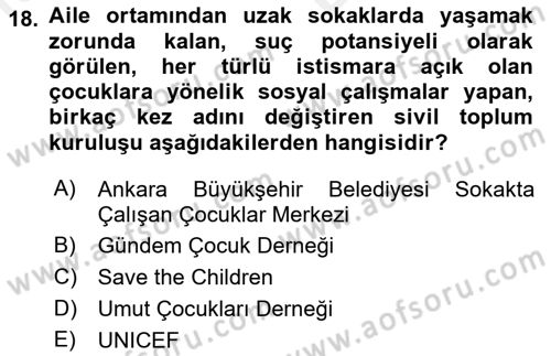 Sokak Sosyal Hizmeti Ve Adli Sosyal Hizmet Dersi 2017 - 2018 Yılı (Vize) Ara Sınav Soruları 18. Soru