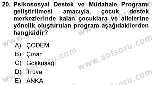 Sokak Sosyal Hizmeti Ve Adli Sosyal Hizmet Dersi 2017 - 2018 Yılı (Vize) Ara Sınav Soruları 20. Soru