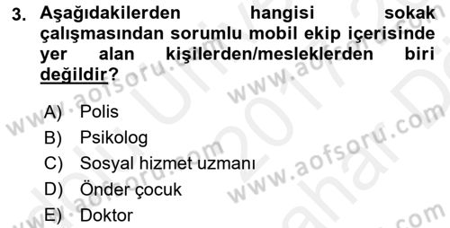 Sokak Sosyal Hizmeti Ve Adli Sosyal Hizmet Dersi 2017 - 2018 Yılı (Vize) Ara Sınav Soruları 3. Soru