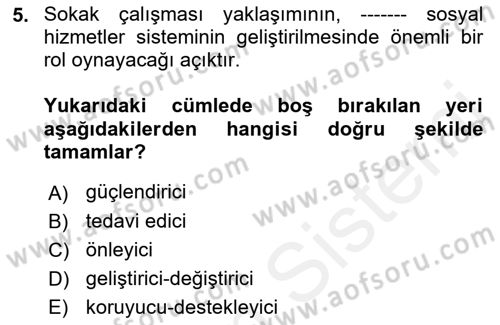 Sokak Sosyal Hizmeti Ve Adli Sosyal Hizmet Dersi 2017 - 2018 Yılı (Vize) Ara Sınav Soruları 5. Soru