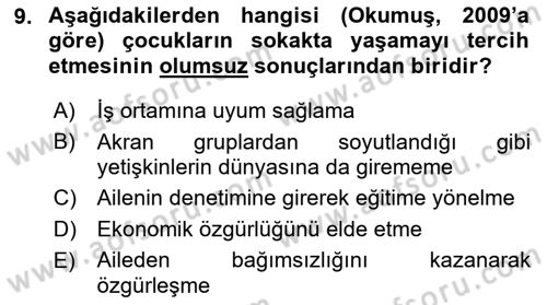 Sokak Sosyal Hizmeti Ve Adli Sosyal Hizmet Dersi 2017 - 2018 Yılı (Vize) Ara Sınav Soruları 9. Soru