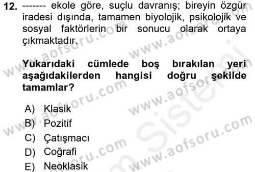 Sokak Sosyal Hizmeti Ve Adli Sosyal Hizmet Dersi 2017 - 2018 Yılı (Final) Dönem Sonu Sınav Soruları 12. Soru