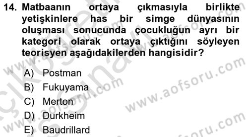 Sokak Sosyal Hizmeti Ve Adli Sosyal Hizmet Dersi 2018 - 2019 Yılı 3 Ders Sınavı 14. Soru