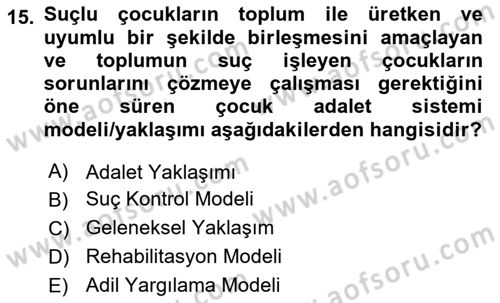 Sokak Sosyal Hizmeti Ve Adli Sosyal Hizmet Dersi 2018 - 2019 Yılı 3 Ders Sınavı 15. Soru