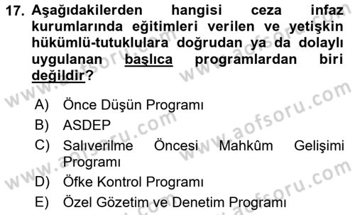 Sokak Sosyal Hizmeti Ve Adli Sosyal Hizmet Dersi 2018 - 2019 Yılı 3 Ders Sınavı 17. Soru