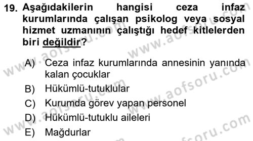 Sokak Sosyal Hizmeti Ve Adli Sosyal Hizmet Dersi 2018 - 2019 Yılı 3 Ders Sınavı 19. Soru