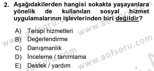 Sokak Sosyal Hizmeti Ve Adli Sosyal Hizmet Dersi 2018 - 2019 Yılı 3 Ders Sınavı 2. Soru