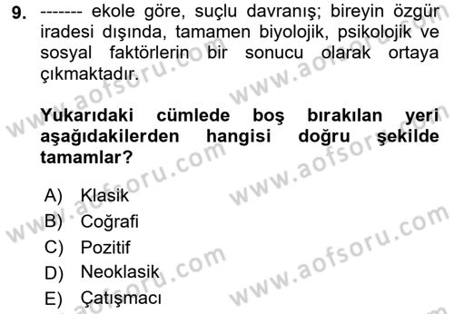 Sokak Sosyal Hizmeti Ve Adli Sosyal Hizmet Dersi 2018 - 2019 Yılı 3 Ders Sınavı 9. Soru