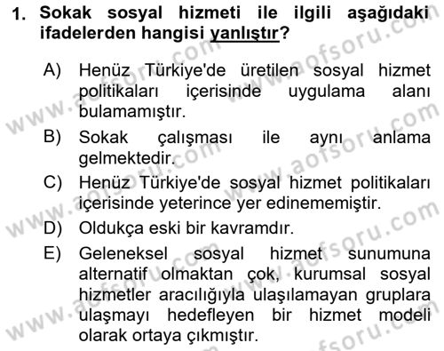 Sokak Sosyal Hizmeti Ve Adli Sosyal Hizmet Dersi 2018 - 2019 Yılı (Vize) Ara Sınav Soruları 1. Soru
