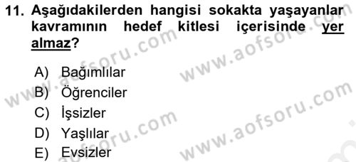 Sokak Sosyal Hizmeti Ve Adli Sosyal Hizmet Dersi 2018 - 2019 Yılı (Vize) Ara Sınav Soruları 11. Soru