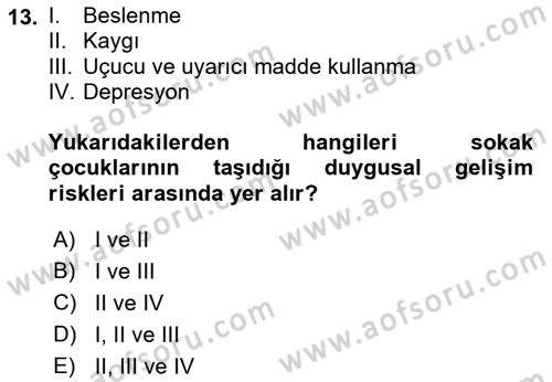 Sokak Sosyal Hizmeti Ve Adli Sosyal Hizmet Dersi 2018 - 2019 Yılı (Vize) Ara Sınav Soruları 13. Soru