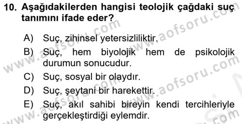 Sokak Sosyal Hizmeti Ve Adli Sosyal Hizmet Dersi 2018 - 2019 Yılı (Final) Dönem Sonu Sınav Soruları 10. Soru