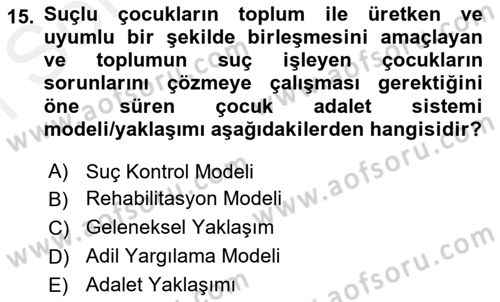Sokak Sosyal Hizmeti Ve Adli Sosyal Hizmet Dersi 2018 - 2019 Yılı (Final) Dönem Sonu Sınav Soruları 15. Soru