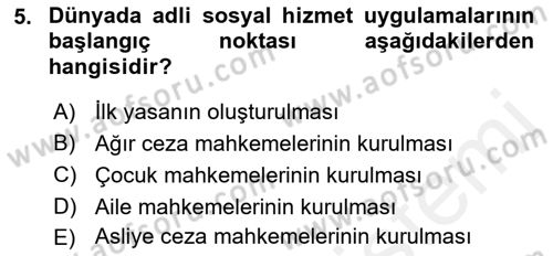 Sokak Sosyal Hizmeti Ve Adli Sosyal Hizmet Dersi 2018 - 2019 Yılı (Final) Dönem Sonu Sınav Soruları 5. Soru
