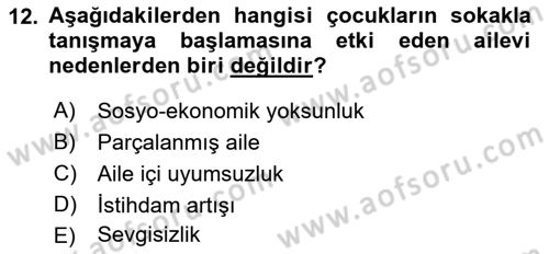 Sokak Sosyal Hizmeti Ve Adli Sosyal Hizmet Dersi 2021 - 2022 Yılı (Vize) Ara Sınav Soruları 12. Soru