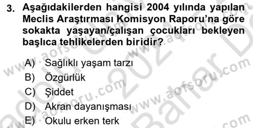 Sokak Sosyal Hizmeti Ve Adli Sosyal Hizmet Dersi 2021 - 2022 Yılı (Vize) Ara Sınav Soruları 3. Soru