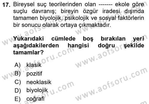 Sokak Sosyal Hizmeti Ve Adli Sosyal Hizmet Dersi 2021 - 2022 Yılı (Final) Dönem Sonu Sınav Soruları 17. Soru