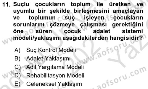Sokak Sosyal Hizmeti Ve Adli Sosyal Hizmet Dersi 2021 - 2022 Yılı Yaz Okulu Sınav Soruları 11. Soru