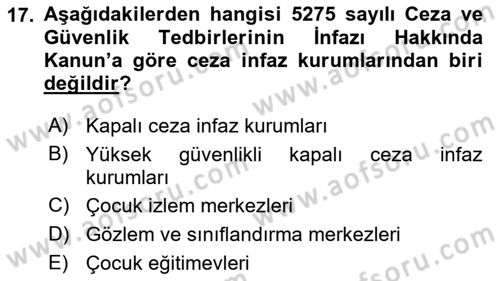 Sokak Sosyal Hizmeti Ve Adli Sosyal Hizmet Dersi 2021 - 2022 Yılı Yaz Okulu Sınavı 17. Soru