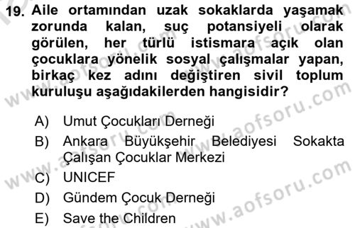 Sokak Sosyal Hizmeti Ve Adli Sosyal Hizmet Dersi 2021 - 2022 Yılı Yaz Okulu Sınav Soruları 19. Soru