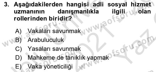 Sokak Sosyal Hizmeti Ve Adli Sosyal Hizmet Dersi 2021 - 2022 Yılı Yaz Okulu Sınav Soruları 3. Soru