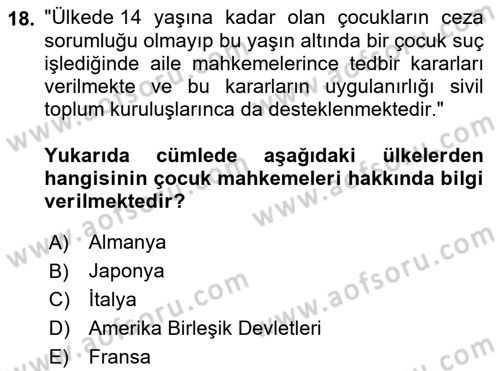 Sokak Sosyal Hizmeti Ve Adli Sosyal Hizmet Dersi 2022 - 2023 Yılı Yaz Okulu Sınav Soruları 18. Soru