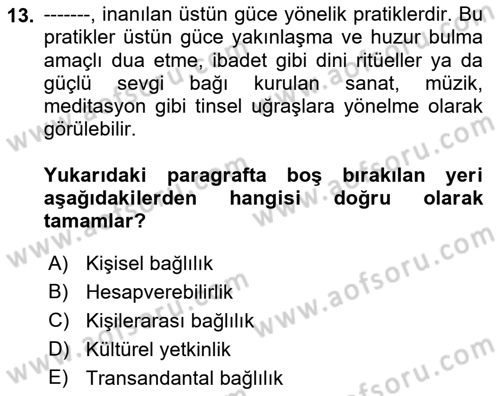Sosyal Hizmet Etiği Dersi 2018 - 2019 Yılı 3 Ders Sınav Soruları 13. Soru