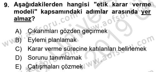 Sosyal Hizmet Etiği Dersi 2018 - 2019 Yılı 3 Ders Sınav Soruları 9. Soru
