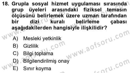 Sosyal Hizmet Etiği Dersi 2018 - 2019 Yılı (Final) Dönem Sonu Sınavı 18. Soru