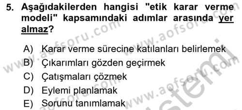Sosyal Hizmet Etiği Dersi 2018 - 2019 Yılı Yaz Okulu Sınav Soruları 5. Soru