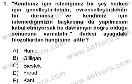 Sosyal Hizmet Etiği Dersi 2020 - 2021 Yılı Yaz Okulu Sınav Soruları 1. Soru
