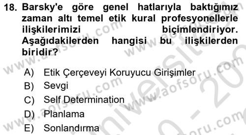 Sosyal Hizmet Etiği Dersi 2020 - 2021 Yılı Yaz Okulu Sınav Soruları 18. Soru